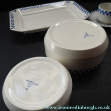 Load image into Gallery viewer, GERMAN ART DECO Waechtersbach Small Group of Cup &amp; Saucer, Oblong Plate and Two Bowls:  with Simple Blue and White Checked Rim
