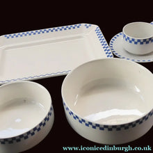 Load image into Gallery viewer, GERMAN ART DECO Waechtersbach Small Group of Cup &amp; Saucer Oblong Plate and Two Bowls: with Simple Blue and White

