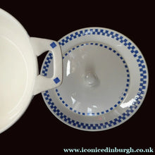 Load image into Gallery viewer, GERMAN ART DECO Waechtersbach Small Lidded Dish and Plate Stand: with Simple Blue and White Checked Rim

