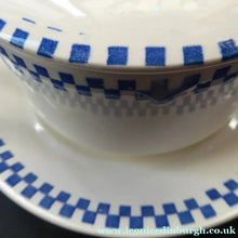 Load image into Gallery viewer, GERMAN ART DECO Waechtersbach Small Lidded Dish and Plate Stand: with Simple Blue and White Checked Rim
