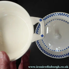 Load image into Gallery viewer, GERMAN ART DECO Waechtersbach Small Lidded Dish and Plate Stand: with Simple Blue and White Checked Rim
