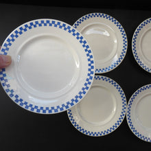 Load image into Gallery viewer, Six GERMAN ART DECO Waechtersbach Side Plates: with Simple Blue and White Checked Rim 
