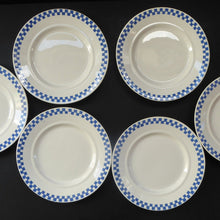 Load image into Gallery viewer, Six GERMAN ART DECO Waechtersbach Side Plates: with Simple Blue and White Checked Rim 

