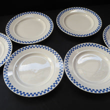 Load image into Gallery viewer, Six GERMAN ART DECO Waechtersbach Side Plates: with Simple Blue and White Checked Rim 

