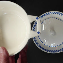 Load image into Gallery viewer, GERMAN ART DECO Waechtersbach Small Lidded Dish and Plate Stand: with Simple Blue and White Checked Rim
