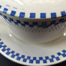 Load image into Gallery viewer, GERMAN ART DECO Waechtersbach Small Lidded Dish and Plate Stand: with Simple Blue and White Checked Rim
