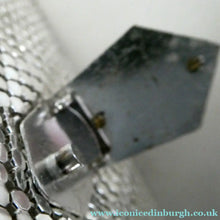 Load image into Gallery viewer, Glittery Vintage SILVER Glomesh Disco Evening Clutch Bag or Purse. Fancy Diamante Clasp Detail
