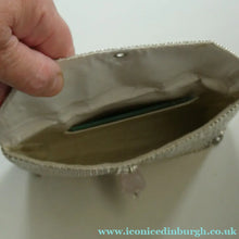 Load image into Gallery viewer, Glittery Vintage SILVER Glomesh Disco Evening Clutch Bag or Purse. Fancy Diamante Clasp Detail

