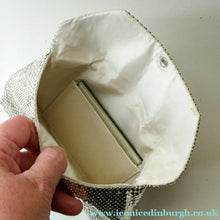Load image into Gallery viewer, Glittery Vintage SILVER Glomesh Disco Evening Clutch Bag or Purse. Fancy Diamante Clasp Detail
