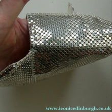 Load image into Gallery viewer, Glittery Vintage SILVER Glomesh Disco Evening Clutch Bag or Purse. Fancy Diamante Clasp Detail
