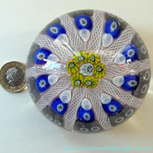 Load image into Gallery viewer, LARGE Scottish Glass. Strathearn Millefiori Canes and Latticino Ten Spoke Paperweight
