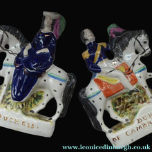 Load image into Gallery viewer, Rare Pair of STAFFORDSHIRE FIGURES. The Duke and Duchess of Cambridge on Horseback
