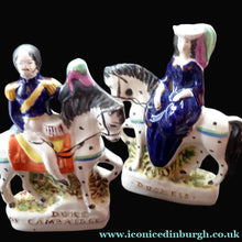 Load image into Gallery viewer, Rare Pair of STAFFORDSHIRE FIGURES. The Duke and Duchess of Cambridge on Horseback
