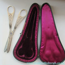 Load image into Gallery viewer,  Victorian SOLID SILVER Grape Scissors  in Fitted Leather Case
