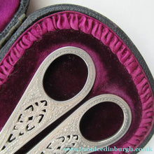 Load image into Gallery viewer,  Victorian SOLID SILVER Grape Scissors  in Fitted Leather Case
