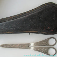 Load image into Gallery viewer,  Victorian SOLID SILVER Grape Scissors  in Fitted Leather Case
