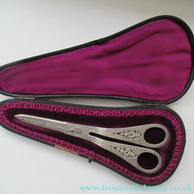 Load image into Gallery viewer,  Victorian SOLID SILVER Grape Scissors  in Fitted Leather Case
