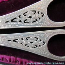 Load image into Gallery viewer,  Victorian SOLID SILVER Grape Scissors  in Fitted Leather Case
