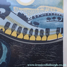Load image into Gallery viewer, LARGE 1960s Linocut by GRAHAM CLARKE (b. 1944). Entitled "Behind Shoreham". Pencil Signed
