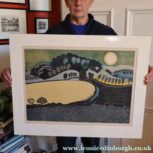 Load image into Gallery viewer, LARGE 1960s Linocut by GRAHAM CLARKE (b. 1944). Entitled "Behind Shoreham". Pencil Signed
