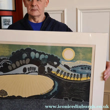 Load image into Gallery viewer, LARGE 1960s Linocut by GRAHAM CLARKE (b. 1944). Entitled "Behind Shoreham". Pencil Signed
