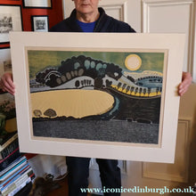 Load image into Gallery viewer, LARGE 1960s Linocut by GRAHAM CLARKE (b. 1944). Entitled "Behind Shoreham". Pencil Signed
