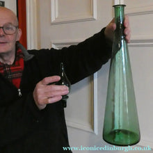Load image into Gallery viewer, TALL Emerald Green Glass GENIE Vase with Original Hollow Hand Blown Stopper. 24 inches

