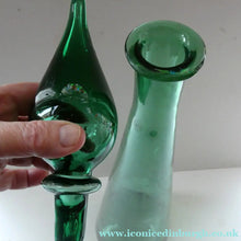 Load image into Gallery viewer, TALL Emerald Green Glass GENIE Vase with Original Hollow Hand Blown Stopper. 24 inches
