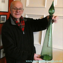 Load image into Gallery viewer, TALL Emerald Green Glass GENIE Vase with Original Hollow Hand Blown Stopper. 24 inches
