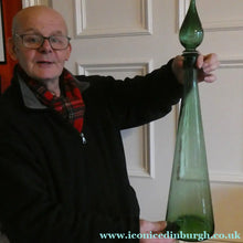 Load image into Gallery viewer, TALL Emerald Green Glass GENIE Vase with Original Hollow Hand Blown Stopper. 24 inches
