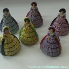Load image into Gallery viewer, Group of SIX Carlton Ware Crinoline Lady Ceramic Napkin Rings, c 1935
