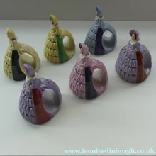 Load image into Gallery viewer, Group of SIX Carlton Ware Crinoline Lady Ceramic Napkin Rings, c 1935

