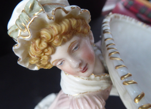 Antique ROYAL WORCESTER James Hadley Figurine after Kate Greenaway. Lady Carrying a Large Wicket Basket; c 1902