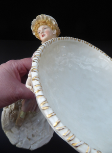 Antique ROYAL WORCESTER James Hadley Figurine after Kate Greenaway. Lady Carrying a Large Wicket Basket; c 1902