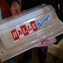 Load image into Gallery viewer, 1960s VINTAGE FOOD RETAIL Shop Display for Halls (of Broxburn).  Covered Plastic Sausages Shop Display Item. Plus Vintage Sausages Price Tag
