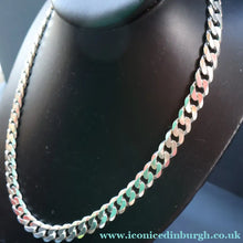 Load image into Gallery viewer, Heavy Sterling Silver Flat Curb Linked Chain. Marked 925 on the Claw Catch

