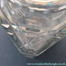Load image into Gallery viewer, Heavy Square Cut EDINBURGH CRYSTAL Decanter with Faceted Heavy Globe Stopper. STAR OF EDINBURGH. 10 inches
