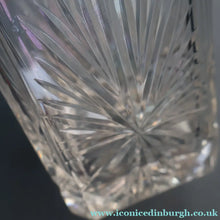 Load image into Gallery viewer, Heavy Square Cut EDINBURGH CRYSTAL Decanter with Faceted Heavy Globe Stopper. STAR OF EDINBURGH. 10 inches
