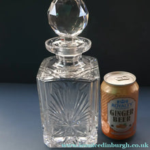 Load image into Gallery viewer, Heavy Square Cut EDINBURGH CRYSTAL Decanter with Faceted Heavy Globe Stopper. STAR OF EDINBURGH. 10 inches
