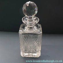 Load image into Gallery viewer, Heavy Square Cut EDINBURGH CRYSTAL Decanter with Faceted Heavy Globe Stopper. STAR OF EDINBURGH. 10 inches
