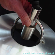 Load image into Gallery viewer, HERCULES Lamp. 1970s BRUSHED ALUMINIUM Hanging Light Shade with Rise and Fall Mechanism
