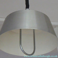 Load image into Gallery viewer, HERCULES Pendant Lamp. 1970s BRUSHED ALUMINIUM Hanging Light Shade with Rise and Fall Mechanism
