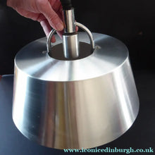 Load image into Gallery viewer, HERCULES Lamp. 1970s BRUSHED ALUMINIUM Hanging Light Shade with Rise and Fall Mechanism
