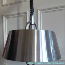 Load image into Gallery viewer, HERCULES Lamp. 1970s BRUSHED ALUMINIUM Hanging Light Shade with Rise and Fall Mechanism
