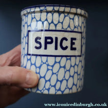 Load image into Gallery viewer, Highly Collectable 1930s Mailing Pottery Blue COBBLESTONE Lidded Spice Jar: SPICE
