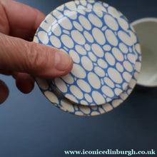 Load image into Gallery viewer, Highly Collectable 1930s Maling Pottery Blue COBBLESTONE Lidded Spice Jar: SPICE - British Ceramics
