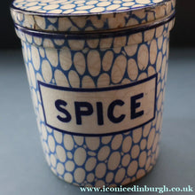 Load image into Gallery viewer, Highly Collectable 1930s Mailing Pottery Blue COBBLESTONE Lidded Spice Jar: SPICE
