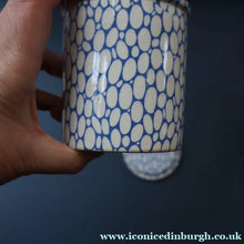 Load image into Gallery viewer, Highly Collectable 1930s Maling Pottery Blue COBBLESTONE Lidded Spice Jar: SPICE - British Ceramics
