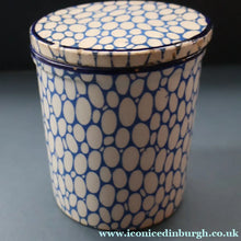 Load image into Gallery viewer, Highly Collectable 1930s Mailing Pottery Blue COBBLESTONE Lidded Spice Jar: PEPPER
