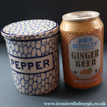 Load image into Gallery viewer, Highly Collectable 1930s Mailing Pottery Blue COBBLESTONE Lidded Spice Jar: PEPPER
